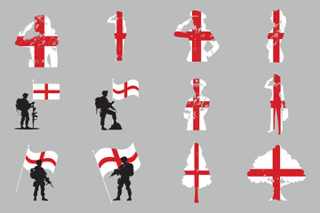 Flag of England Set, original and simple England flag Bundle, vector illustration of England flag Collection
