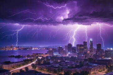 Fototapeta premium Lightning strikes over cityscape