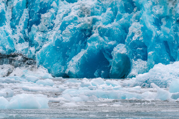 Details of sawyer glacier at the head of Tracy Arm fjord in Alaska near Juneau during summer 