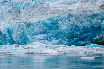 Details of sawyer glacier at the head of Tracy Arm fjord in Alaska near Juneau during summer 