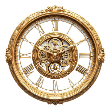 Elegant vintage gold clock with intricate gears, perfect for adding a touch of sophistication to any decor.