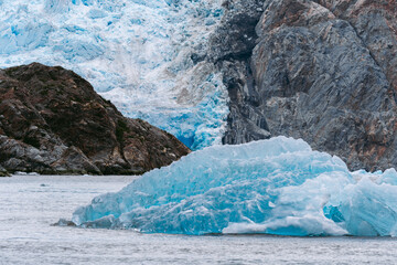 Details of sawyer glacier at the head of Tracy Arm fjord in Alaska near Juneau during summer 