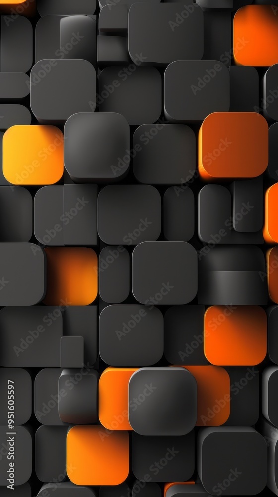 Wall mural a black and orange square patterned wallpaper