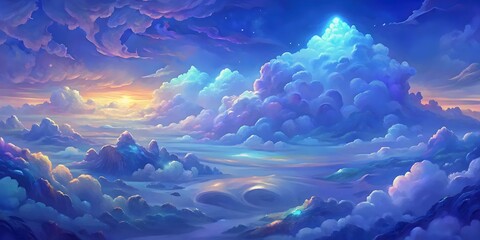 Majestic Clouds Surreal Dreamy Sky Vibrant Colors ethereal Sunrise Mountains Scenery Beautiful Background