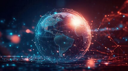 Obraz premium A glowing AIpowered predictive model visualized as a holographic globe with data points, symbolizing global forecasting and analysis