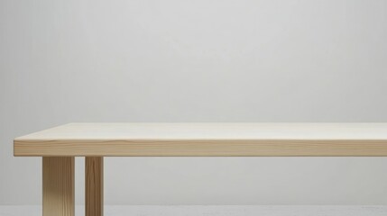 Fototapeta premium Empty wooden white table over white wall background