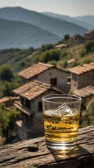 Obraz premium Bulgarian Mastika with Ancient Monastery and Mountain View