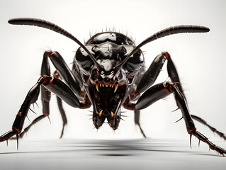 Fototapeta premium This image presents a highly detailed close-up view of an aggressive ant displaying its sharp mandibles, emphasizing its fierce and intimidating appearance, ideal for insect-related content.