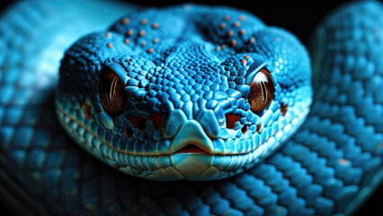 Obraz premium Macro Photo: Stunning Details of the Blue Viper Snake