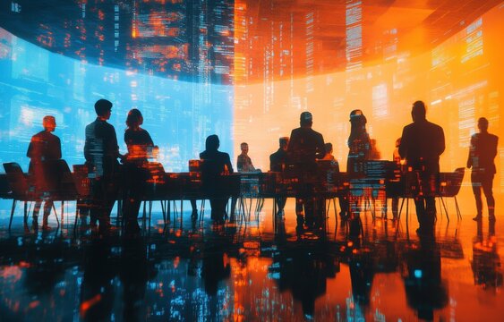 Corporate conference showcases diverse professionals in tech setting