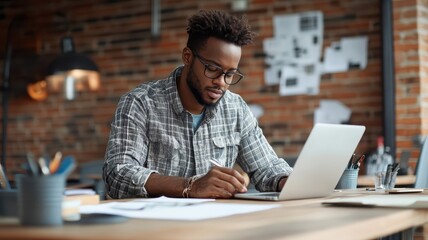 An African man in a design studio, collaborating with a team on innovative product designs and prototypes.