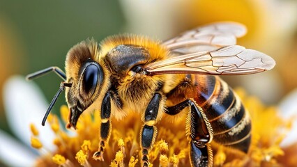Fototapeta premium A close-up shot of a bee collecting pollen from a flower.