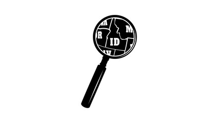 IDAHO state map in magnifying glass, black isolated silhouette