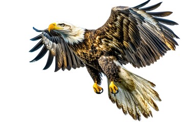 bald eagle in flight on a white background