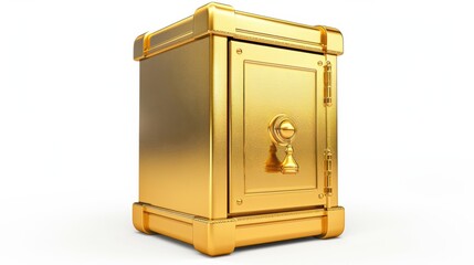 Securing Wealth: The Golden Safe on White Background.