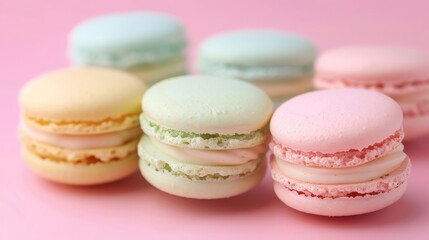 Obraz premium Colorful Macarons on Pink Background