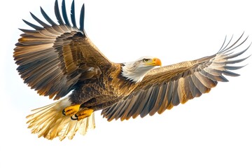 bald eagle in flight on a white background