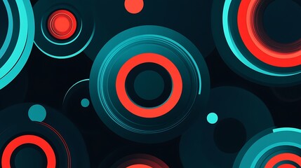 Dynamic Abstract Circular Pattern in Blue and Red Tones on Dark Green Background with Bold Design and Striking Visuals