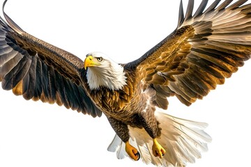 bald eagle in flight on a white background