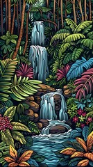 Obraz premium waterfall deep within a lush forest landscape abstract art poster background