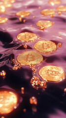 Gold coins float on the black water surface