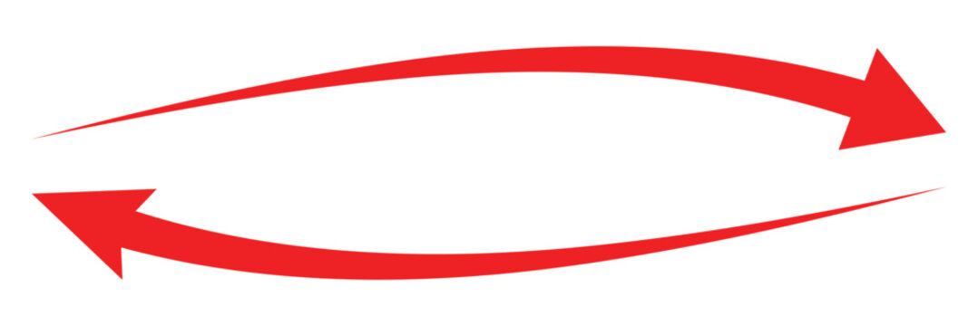 Red semi circle arrow. Vector illustration. Semicircular curved thin long arrow. Long arrow. Eps 10.