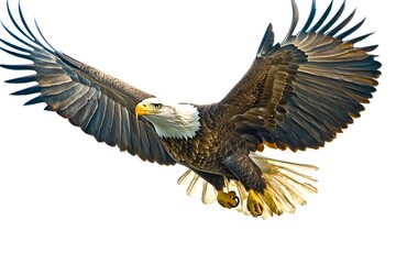 bald eagle in flight on a white background