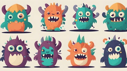 Obraz premium Cute Cartoon Monster Characters Set