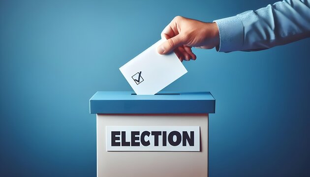 A person is putting a ballot into the election box. US presidential election, democracy, majority rule. generative AI
