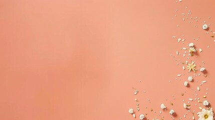 Minimalist Coral Red Background: Small Flowers on a Clean Background Simple Design