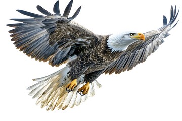bald eagle in flight on a white background