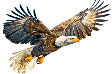 bald eagle in flight on a white background
