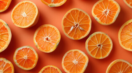 slices and shot from above, making a fun pattern on a fruit ,orange, lemon, pumpkin,corn,coffee bean,grape,papaya,strawberry background