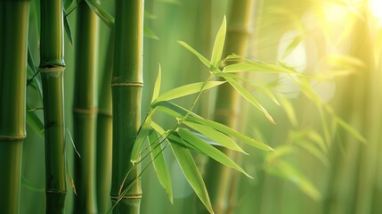 Stunning Beautiful Green Bamboo Forest Background: A Serene and Enchanting Natural Scene. Showcasing the Grace and Tranquility of Bamboo Groves.