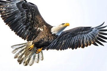 bald eagle in flight on a white background