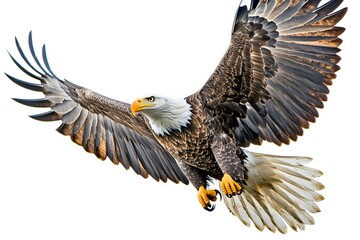 bald eagle in flight on a white background
