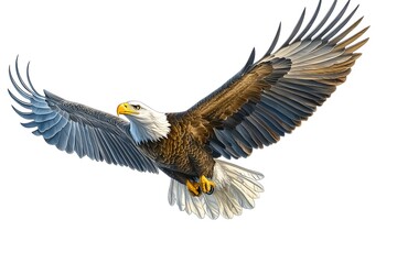 bald eagle in flight on a white background