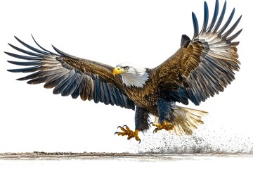 bald eagle in flight on a white background