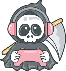 Illustration of cute skull ghost icon.
Funny skull ghost in activities stickers.
Angel of death cute elements.