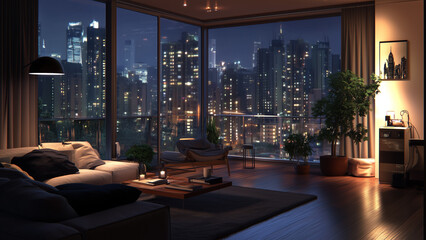 Obraz premium Cozy Living Room with Balcony View