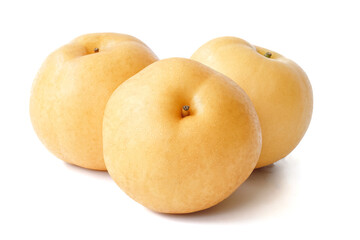 Chinese pear close up on white background.