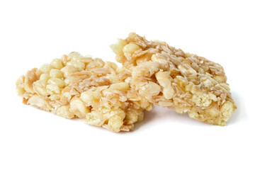 Muesli bar or granola bar isolated on white background.