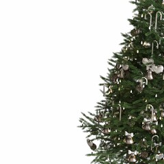 Christmas tree with decorations, isolated on white background, 3D illustration, cg render