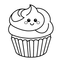 coloring book, coloring, outline, line, cute, funny, drawing, icon, illustration, vector, black, cover book, book, cartoon, cupcake, cake, food, dessert, birthday, muffin, bakery, baked, snack, delici