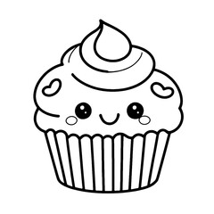 coloring book, coloring, outline, line, cute, funny, drawing, icon, illustration, vector, black, cover book, book, cartoon, cupcake, cake, food, dessert, birthday, muffin, bakery, baked, snack, delici