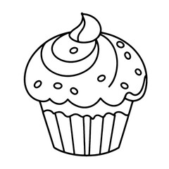 coloring book, coloring, outline, line, cute, funny, drawing, icon, illustration, vector, black, cover book, book, cartoon, cupcake, cake, food, dessert, birthday, muffin, bakery, baked, snack, delici