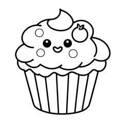 coloring book, coloring, outline, line, cute, funny, drawing, icon, illustration, vector, black, cover book, book, cartoon, cupcake, cake, food, dessert, birthday, muffin, bakery, baked, snack, delici