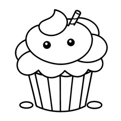 coloring book, coloring, outline, line, cute, funny, drawing, icon, illustration, vector, black, cover book, book, cartoon, cupcake, cake, food, dessert, birthday, muffin, bakery, baked, snack, delici