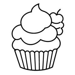 coloring book, coloring, outline, line, cute, funny, drawing, icon, illustration, vector, black, cover book, book, cartoon, cupcake, cake, food, dessert, birthday, muffin, bakery, baked, snack, delici