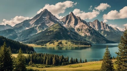 Picturesque mountain landscape cutout 